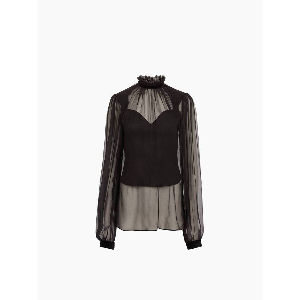 NEW NINA RICCI ruffled high neck crinkled silk muslin top in black - Picture 5 of 5